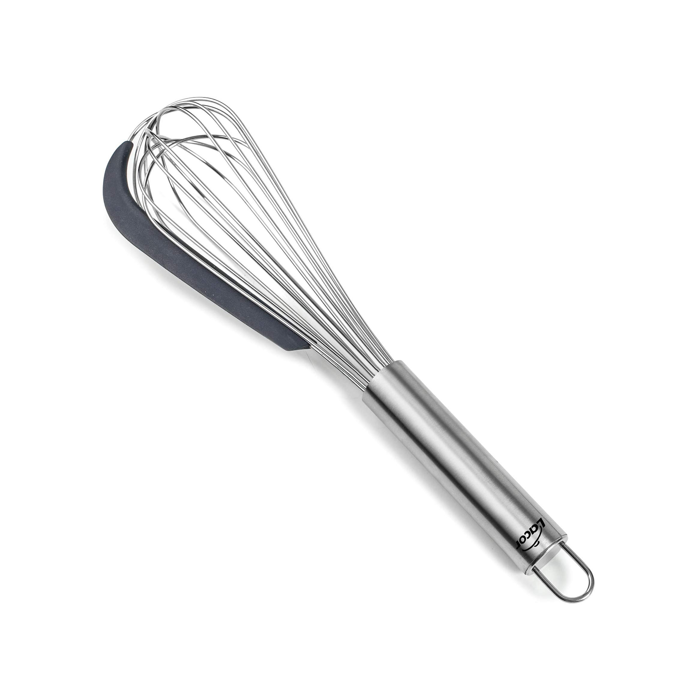 Lacor 61627 Manual Whisk - Silicone Scraper - Bat and Collect Mix - Stainless Steel - Ergonomic Handle - LFGB Certified - BPA - Dishwasher Safe - Stainless Steel
