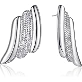 Swirl Bold Stud Earrings | 18K Gold Plated Triple Wave On The Ear Stud Earring | Large Wing Statement Earrings