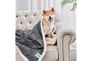 Qeils Dog Blankets for Small Dogs - Waterproof Cat Blanket Washable - Sherpa Fleece Puppy Blanket, Soft Plush Reversible Throw Protector for Bed Couch Car Sofa, 30"X40", Dark Grey