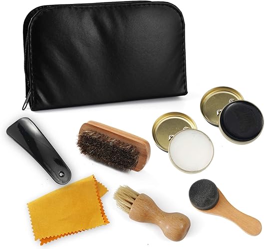Amazon Huafa 靴磨きセット シューケアセット 初心者向けギフト 天然馬毛ブラシ 豚毛ブラシ 7本セット Huafa キット