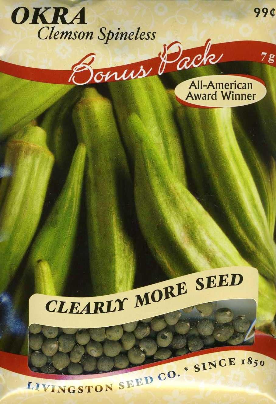 Clemson Spineless Okra Seeds 5 grams Bonus Pack