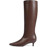 Modatope Knee High Boots for Women Square Toe Kitten Low Heel Tall Boots Faux Leather Fall Boots Side Zipper Long Boot