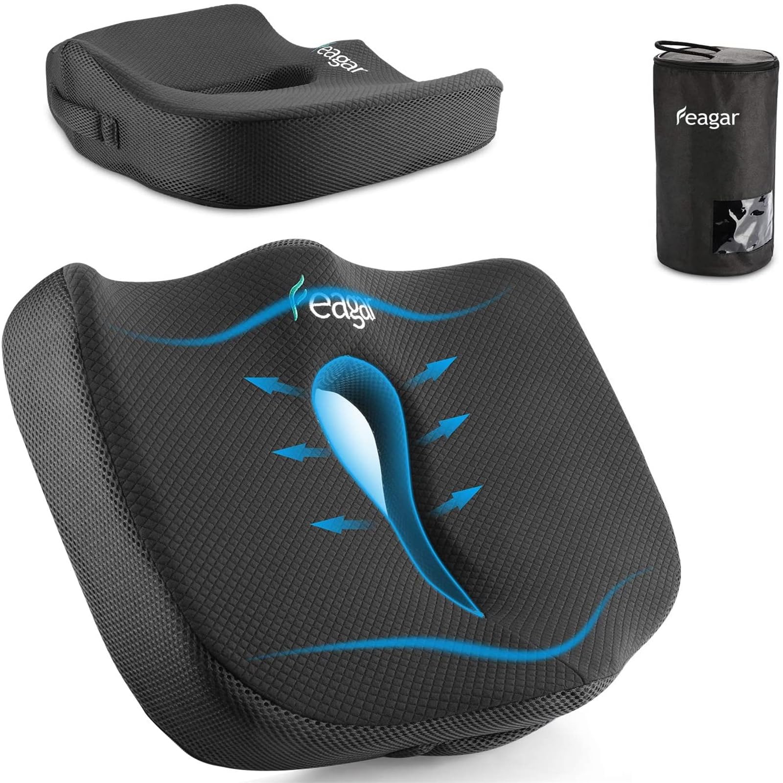 Feagar Seat Cushions for Office Chair - Orthopedic Ergonomic Memory Foam Coccyx Seat Sciatica Cushion for Tailbone Sciatica Relief Hemorrhoid, Office Chair Cushions Wheelchair,