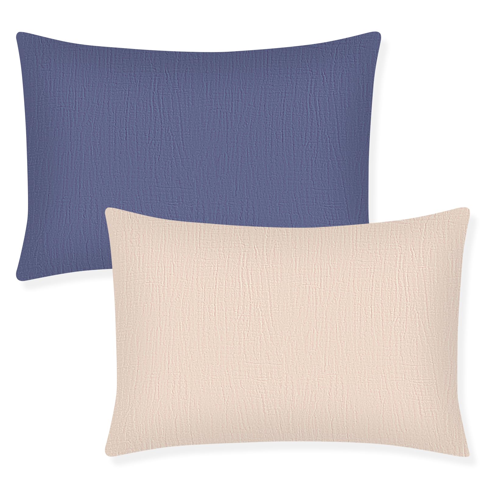 Winmany Toddler Cotton Muslin Pillowcases Baby Girl Boy Pillow Case Travel Cushion Pillow Covers with Envelope Design Cot Bed Accessories Fit for 13"x18" 14" x 19" 12"x16" Pillow (Navy Blue+Khaki)