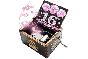ukebobo Wooden Music Box- Happy Birthday Music Box, Gifts for 16th Birthday, 16 Years Old Birthday Party Decorations- 1 Set(16th-02)