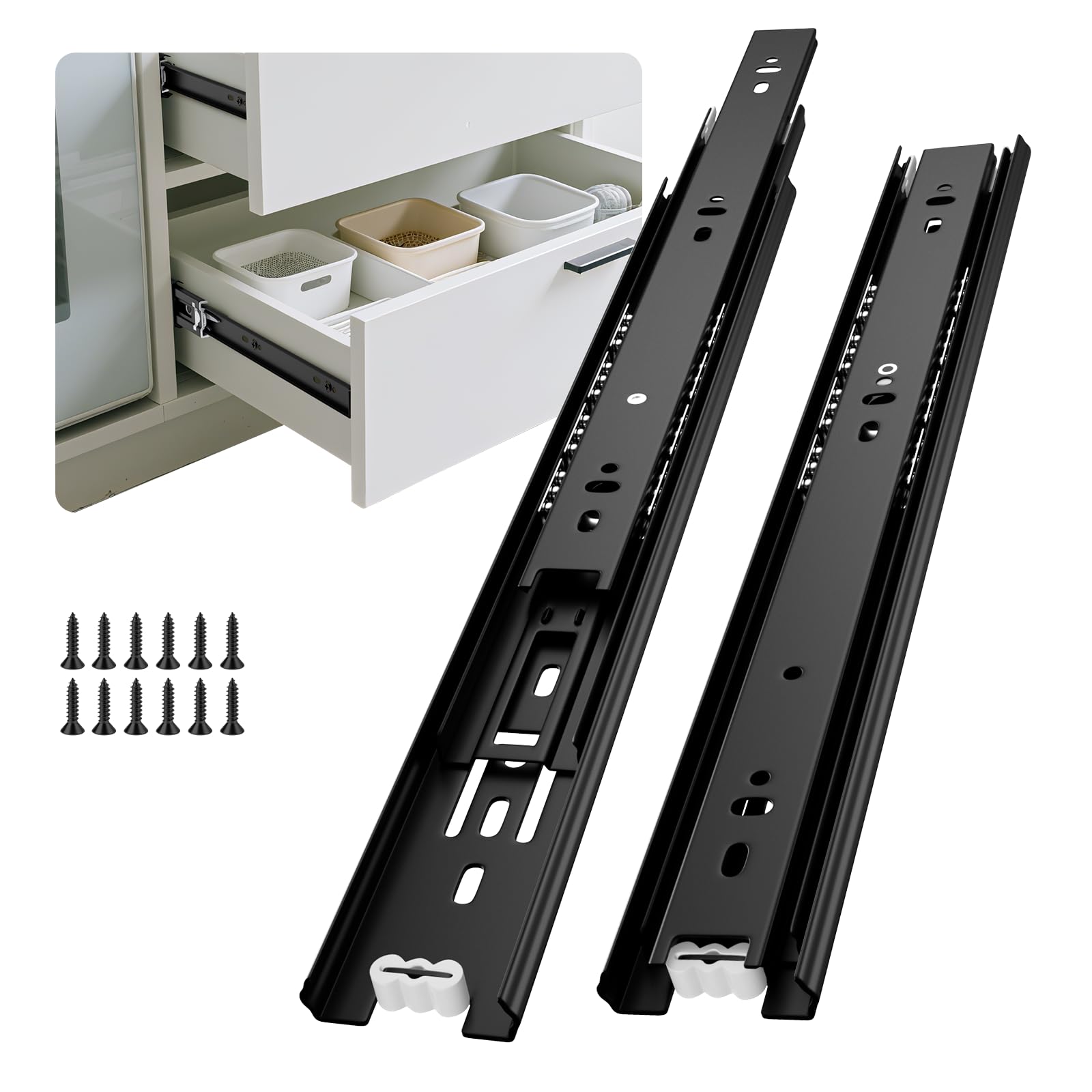 Photo 1 of Ubisin Full Extension Ball Bearing Drawer Slides 12 Inch Side Mount Cabinet Rails 1 Pair Tool Box Trash Can Glides Heavy Duty Kitchen Drawer Runners 100LB Capacity