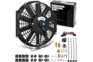 DNA MOTORING 12Inch Electric Radiator Cooling Fan Thermostat Wiring Switch Relay Kit, Universal High Performance Slim Fan Push Pull Electric Radiator with Mount Kit, RAF-12+SW-KIT