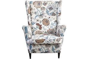 CRFATOP Printed Wing Chair Slipcovers 2 Piece Stretch Wingback Chair Cover Spandex Fabric Wingback Armchair Covers with Elastic Bottom for Living Room Bedroom Wingback Chair (A46)