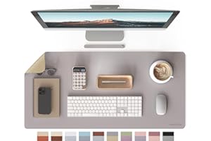 RENMTURE Double-Sided Two-Tone Faux Leather Desk mat Desktop Organization and Accessories Home and Office Large Mouse pad Game and Work (Gray/Gold, 36"x17")