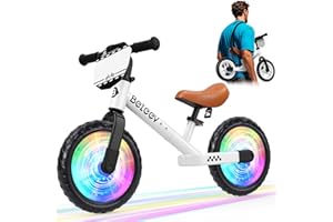 BELEEV C2 Toddler Balance Bike for 2-5 Year Olds with LED Light-Up Wheels, Adjustable Seat & Handlebar & Footrest, 12 inch No-Pedal Training Kids Push Bicycle - First Birthday Gift for Boys & Girls