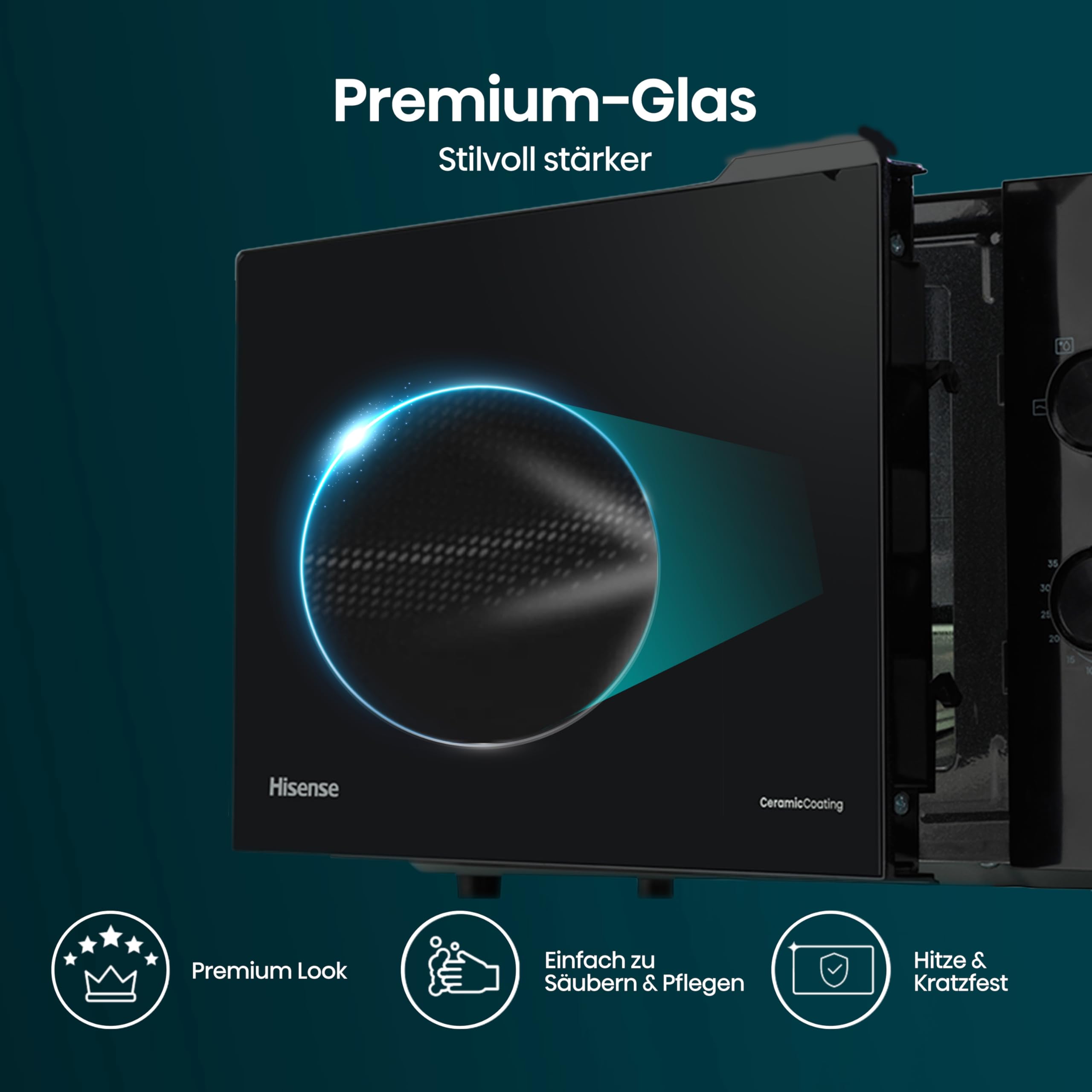 Hisense H20MOBP1HI Mikrowelle /20 L /700W /InverterTech/Keramikbeschichtung/Premium Glas/Maßgeschneidert, Mehrphasiges Kochen/Auftaufunktion/5 Leistungsstufen/Kindersicherung/Schwarz 6