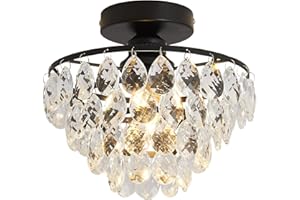 YYJLX Modern Small Crystal Ceiling Light Fixture Mini Black Semi Flush Mount Chandelier Light Fixture for Hallway Bedroom Bathroom Closet e26