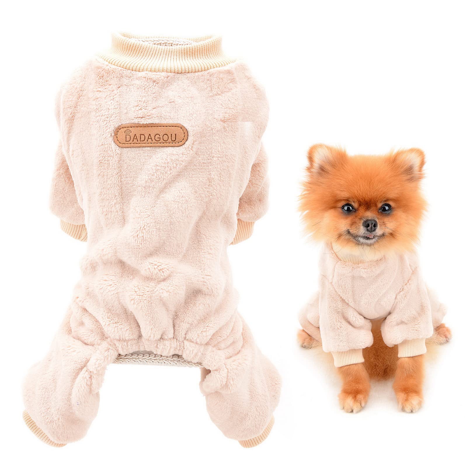 SMALLLEE_LUCKY_STORE Adorable Pet Thick Flannel Fleece Pyjamas Pjs Jammies for Small Dogs Cats Puppy Jumper Pajamas Jumpsuit Soft Coat Yorkie Chihuahua Warm Winter Clothes,Khaki,XL