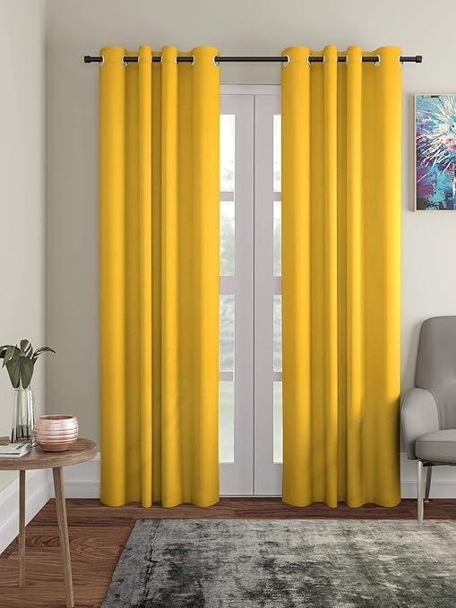 Buy Soumya Cotton Solid Yellow Color Eyelet Curtain 1 Pc Door