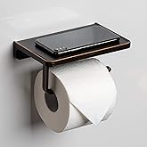 Linkaa Bronze Toilet Paper Holder with Shelf Oil Rub Bronze,Wall Mount Toilet Tissue Roll Holder with Phone Shelf for Bathroo