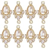 Beebeecraft 1 Box 8Pcs Cubic Zirconia Connector 18K Gold Plated Crystal Rhinestone Teardrop Link Charms for DIY Bracelet Necklace Jewelry Crafts Making Hole: 1.2mm