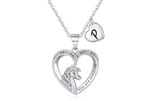 BRIJEWLIC Unicorn Necklaces for Girls - 14K Gold/White Gold/Rose Gold Plated CZ Heart Pendant Jewelry, Toddler and Teen Initial Necklaces, Colorful Unicorn Gifts