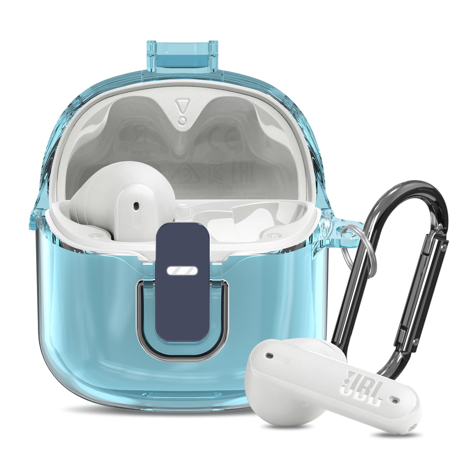 Photo 1 of [Secure Lock] Clear Case for JBL Tune Flex Case Cover Compatible with JBL Tune Flex True Wireless Noise Cancelling Earbuds Anti-Scratch Protective Cover with Keychain (Clear Blue)