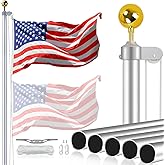 Hooomyai 16 Gauge Flag Pole for Outside House In Ground, Outdoor 20FT Sectional Heavy Duty Aluminum FlagPole Kit with 3x5 American Flag for Yard Residential or Commercial, Silver