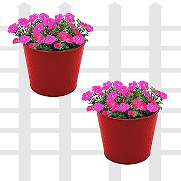 Klaxon Railing Planters - Round Hanging Railing Planters for Balcony (7 Inch, Red - 2 PCS)