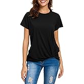 MSHING Women's Casual Round Neck Short Sleeve Tie Up T-Shirt Blouse Comfortable Cotton Basic Tops