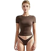 SUUKSESS Women Fitted Basic Tee Cotton Ribbed Crew Neck Summer Short Sleeve Y2K Crop Top