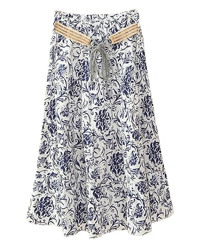 Damen Sommer Lang Midi Rock Strandrock Elegant Röcke Freizeitrock Mit Floral Bedruckt