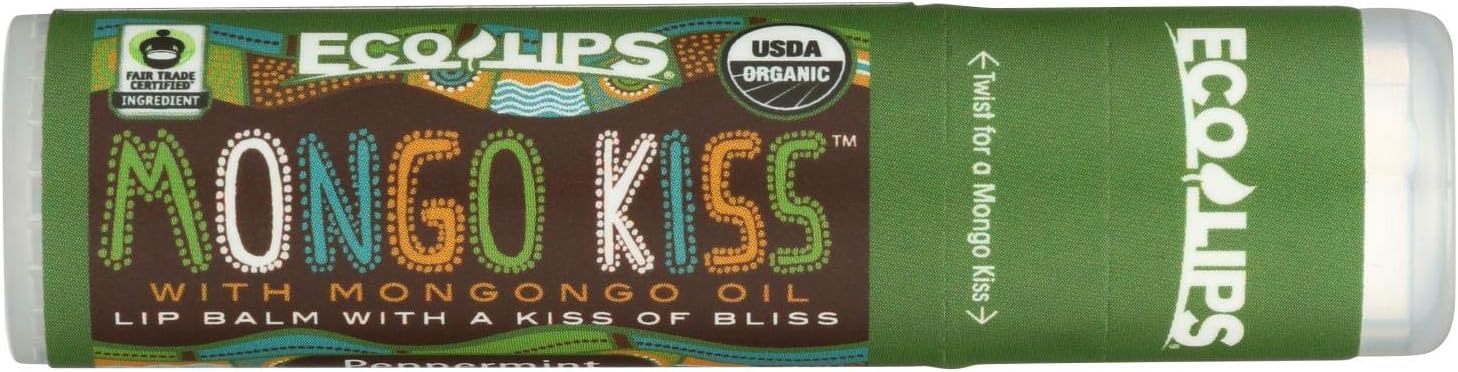 Mongo Kiss Display Center Organic Lip Balm - Eco Lips - Peppermint - .25 oz - Case of 15 - With Mongongo Oil - Gluten Free