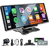 10.26 Inch Wireless Android Carplay Screen for Car, Bluetooth Car Stereo with Android Auto Screen/1080P HD Backup Camera/FM/A