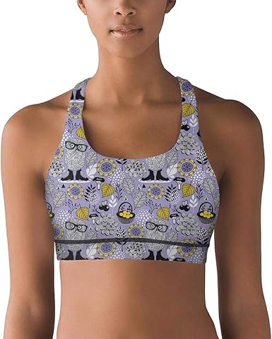 Womens Barn Owl With Forest Life Seamless Printed Gym Workout Bra