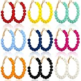 Bonuci 9 Pairs Beaded Hoop Earrings for Women Bohemian Bead Earrings Mixed Color Dangle (Bright Colors,Acrylic)