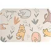 SooDbrea Mini Yoga Mat with Playful Cat Design, Yoga Knee Pads,Double-Sided Non-Slip, Meditation,Exercise Mat for Women&family use,White