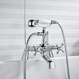 Luckyhome Victorian Bath Taps with Shower Chrome 1/4 Turn Duo Lever view 2