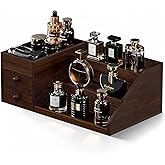 ProCase Wooden Cologne Organizer for Men, 3-Tier Elevated Wood Perfume Storage Display Shelf with Drawers, Dresser Storage Stand Riser for Fragrance Skin Care, Valentine Gift for Boys Men Dad Husband -Brown