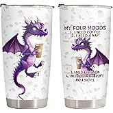 34HD Dragon Coffee Moods Tumbler 20oz Stainless Steel Insulated - Funny Purple Dragons Four Moods Gift for Coffee Lovers, Birthday Gifts for Men, Women & Best Friend
