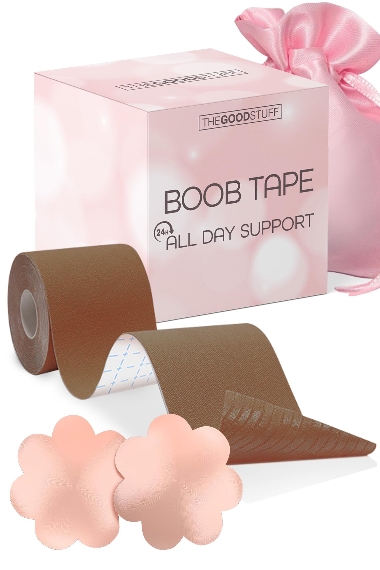 Photo 1 of The Good Stuff Boob Tape with Nipple Covers - Breast Lift Tape Bra - 2 Inches x 16 Foot Coffee