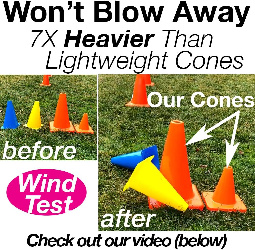 Heavy & Tough Cones - Won't Fly Away in Wind or Crack/Break - LVL10 Pro Training Cones - 12" Size - 4 Cones : Sports & Outdoors
