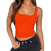 ForeFair Women's Sleeveless Square Neck Tank Top Double Layer Basic Crop Tops Summer Fitness Workout Casual Tops