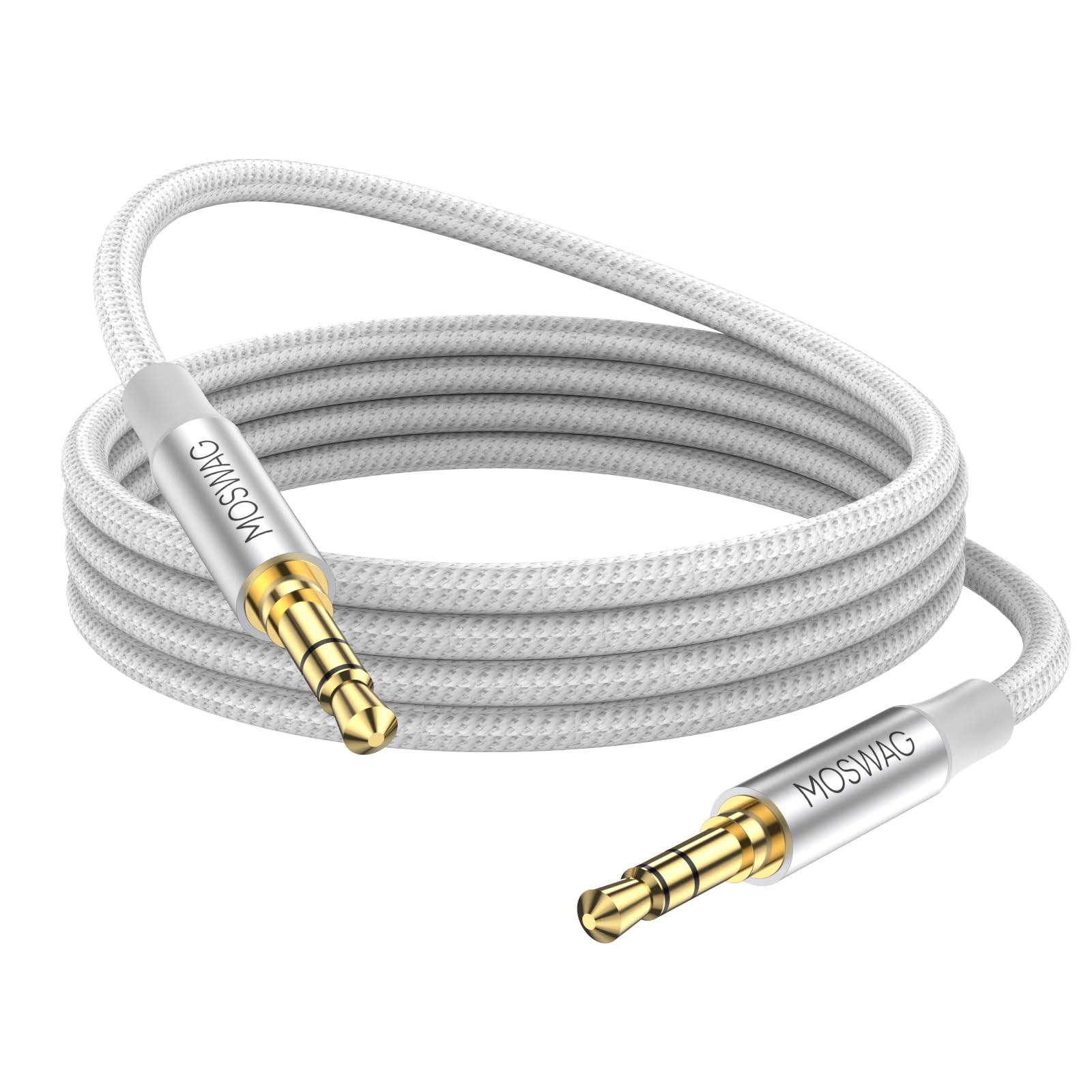 MOSWAG 1.64FT/0.5M 3.5mm Audio Cable Male to Male Nylon Braided Stereo Jack Cord for Phones, Headphones, Speakers, Tablets, PCs, Music Players and More