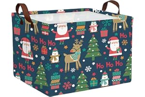 BOAMAU Empty Christmas Gift Basket with Handles Collapsible Candy Storage Bin Kids Room Holiday Decor (Santa Claus Deer Penguin)