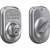 Schlage Electronic Keypad Deadbolt Lock, Plymouth Trim, Satin Chrome | Keyless entry door lock, Push button keypad deadbolt, Key backup included, Certified security, Easy install, BE365
