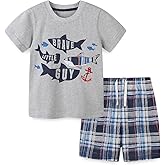 YANGLYN Boys Shorts Set Summer Outfits for Kids Short Sleeve Tshirts Toddler Cartoon Cotton Clothing Set 3-7T