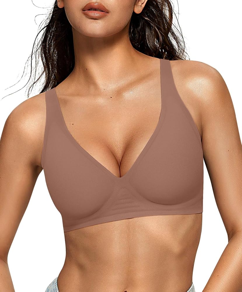 OEAK Womens Jelly Bras Wireless Deep V Bralette Comfy Push Up Tshirt Bras | Comfortable,support and lift,no underwire,bralett