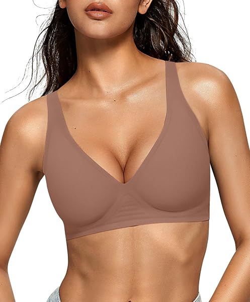 OEAK Womens Deep V Bras Wireless Comfortable Bra Supportive No Underwire Bras Tshirt Push Up Bralettes Plunge Seamless Bra