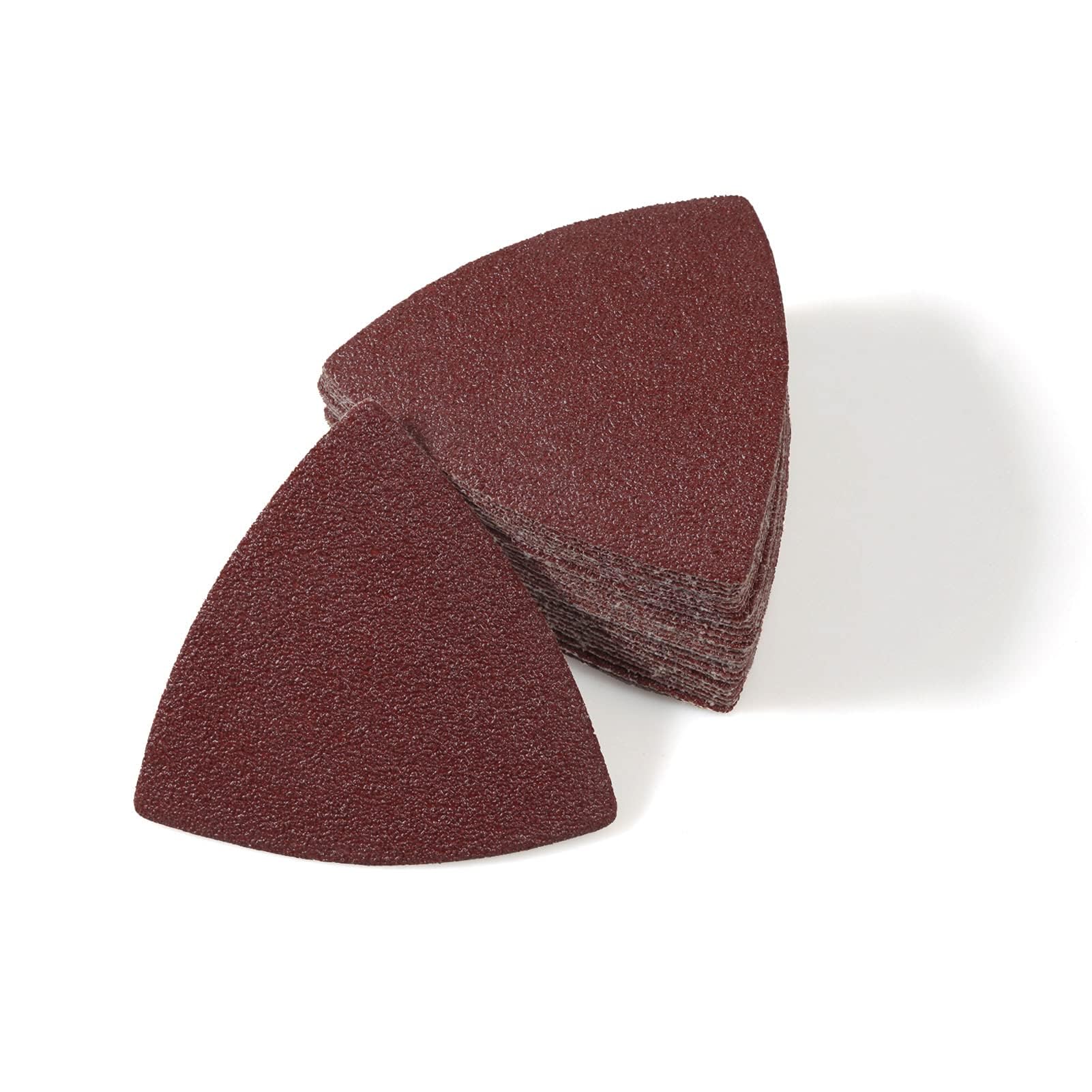 LEONTOOL 30 Pcs 3-1/8 Inch (80mm) Triangular Hook & Loop Oscillating Multitool Sanding Pads Triangle Sanding Pads 60 Grit No Hole Triangle Sandpaper Detail Sander Sandpaper for Wood Metal Polishing