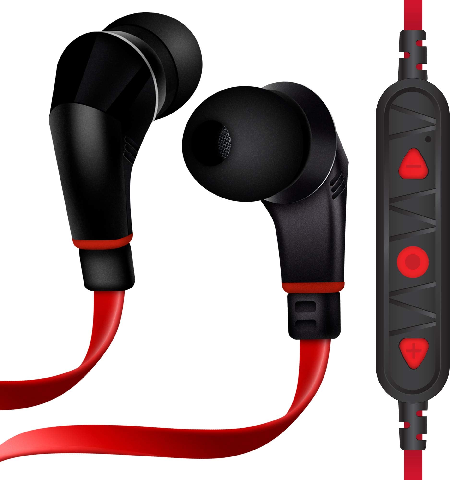 Naztech NX80w BT Wireless Superior Sound Earphones w/Built-in Noise-isolating Mic & Control Button Switch Music & Calls. Sweat Resistant Ear Gels for Running, Gym & Workout (Red/Black)