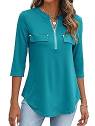 Halife Three Quarter Sleeve Tops Woman V Neck