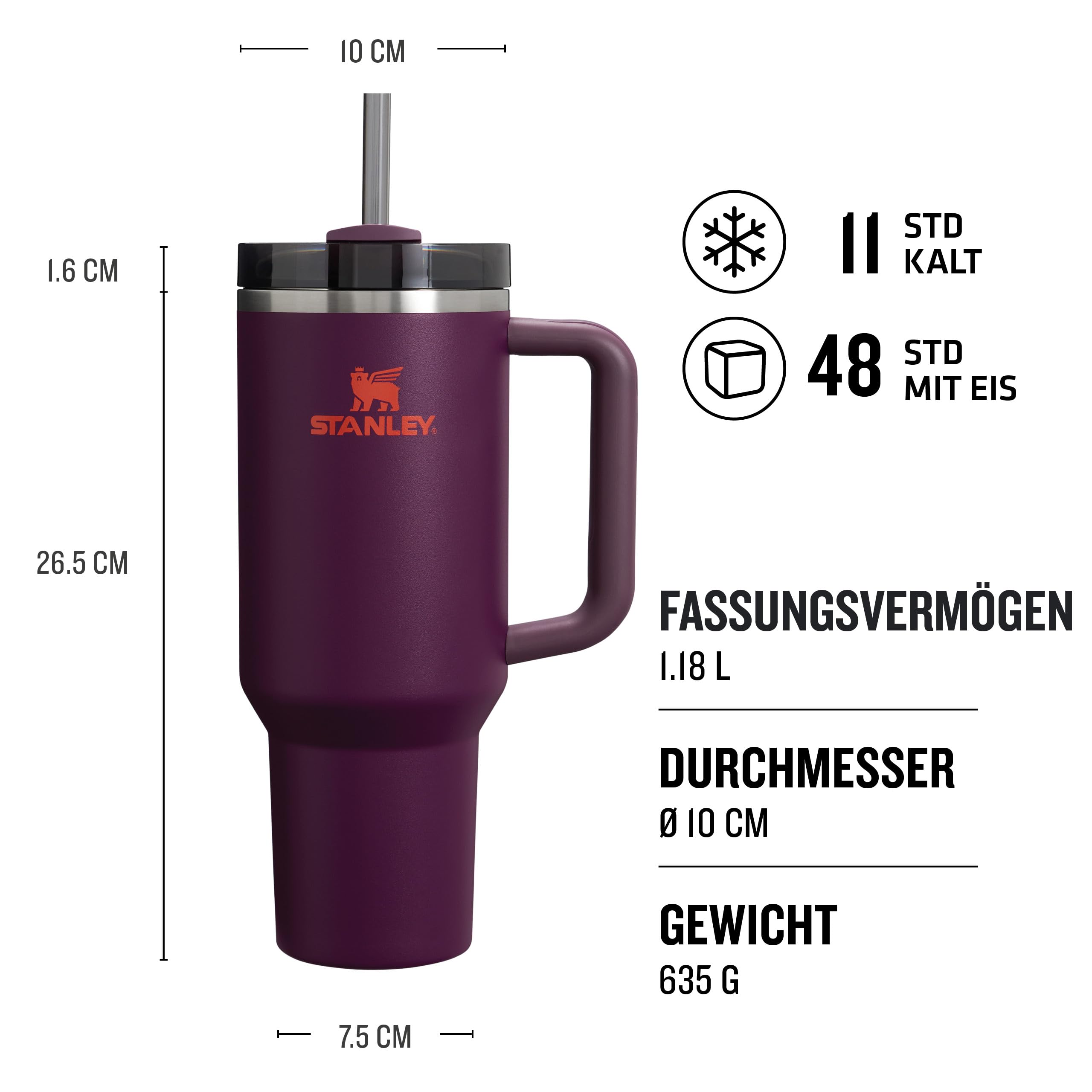 STANLEY 1913 Quencher H2.0 Flowstate Trinkflasche Mit Strohhalm 1.2L - Thermobecher Kühlt 11 Stunden - 48 Stunden Eisgekühlt - Spülmaschinenfest - Thermosflasche BPA Frei - Edelstahl - Plum 3