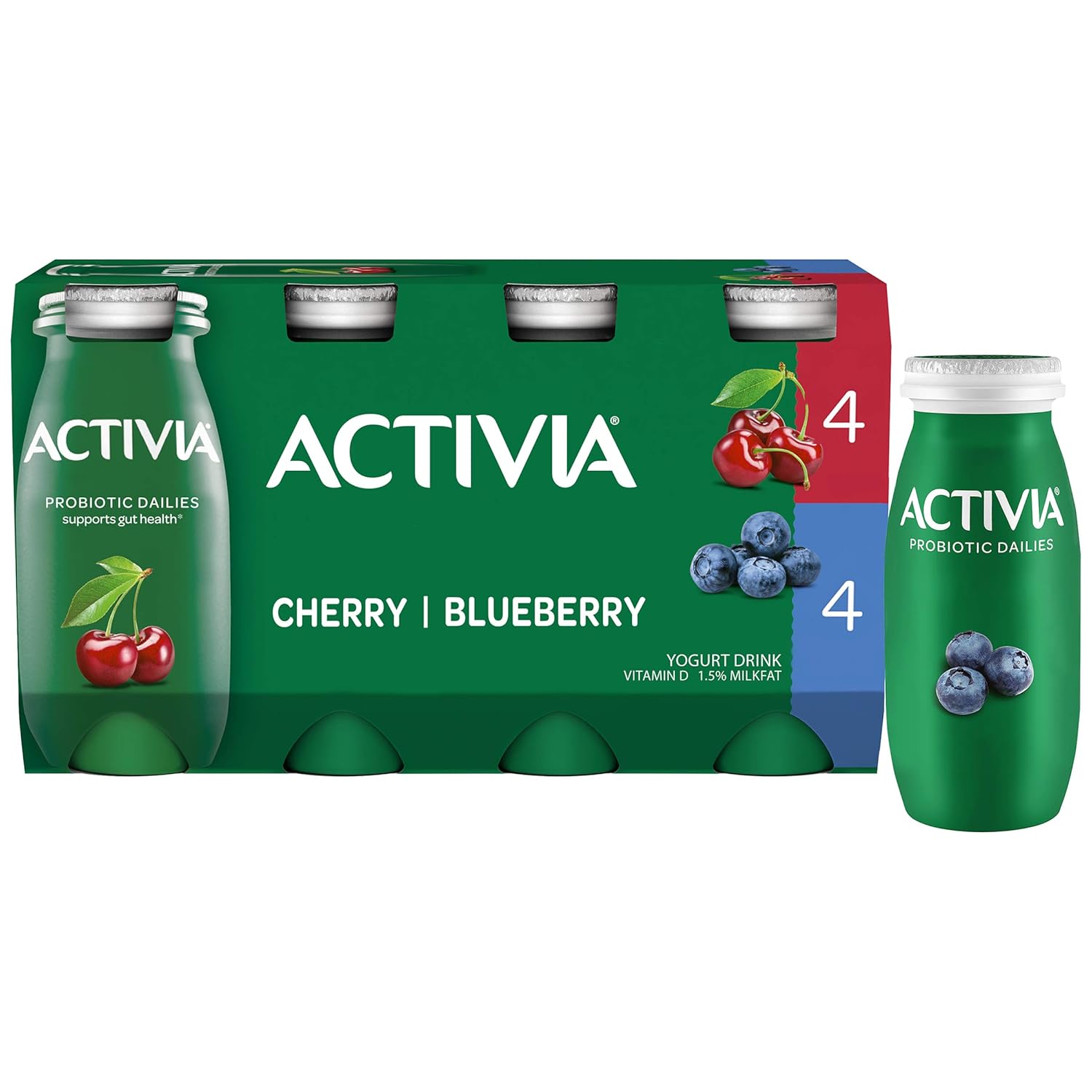 Activia Probiotic Dailies Lowfat Yogurt Drink, Variety Pack, Blueberry & Cherry, NonGmo Project
