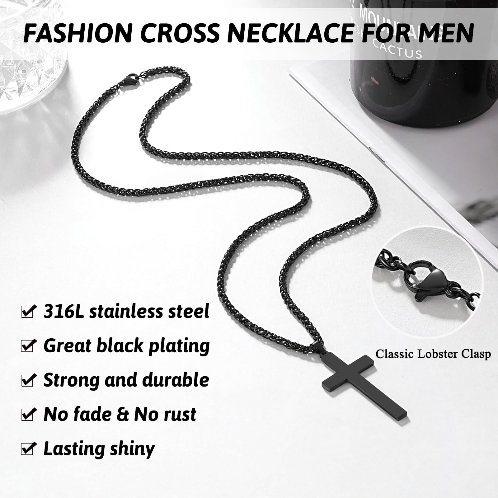 PINKDODO Cross Necklace for Men, Valentines Birthday Christmas Gifts for Son Grandson Nephew Brother Boyfriend Mens